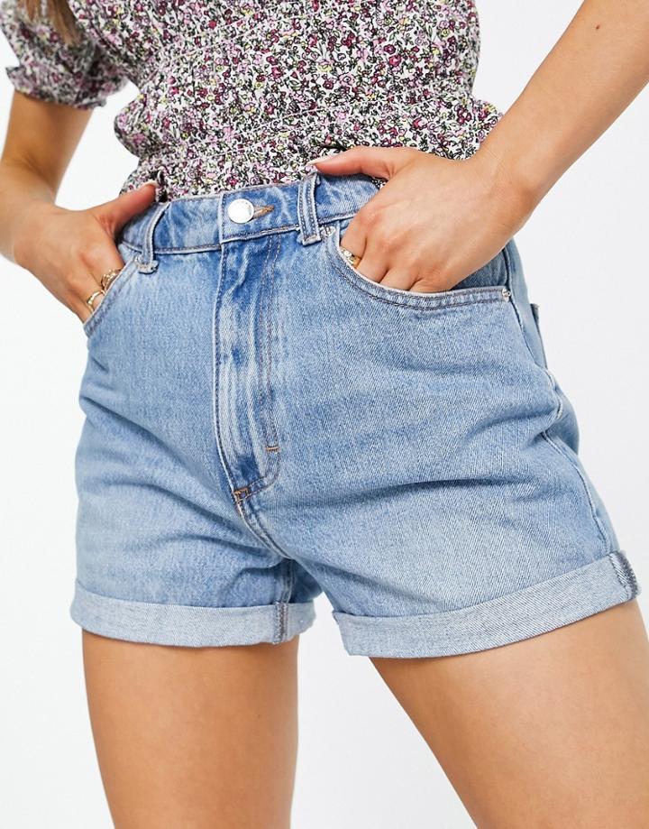 Asos Design Recycled Denim High Rise 'slouchy' Mom Shorts In Midwash-black