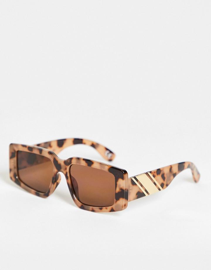 Asos Design Recycled Frame Milky Tort Mid Square Sunglasses With Temple Detail-brown