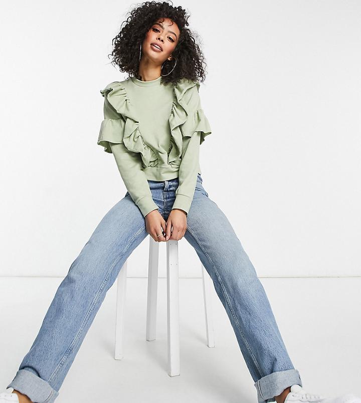 Influence Tall Frill Detail Sweater In Sage Green