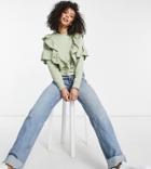 Influence Tall Frill Detail Sweater In Sage Green