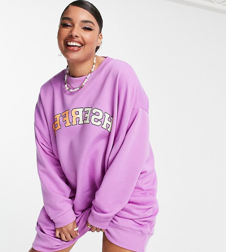 Asos Design Curve Oversized Sweater Dress With Print In Electric Violet-purple