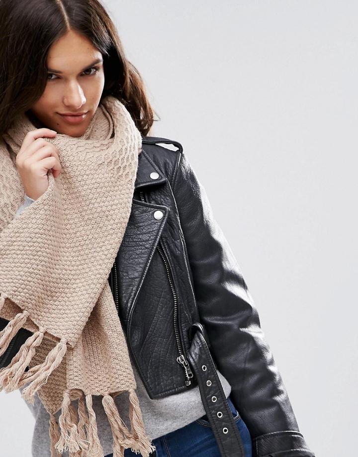Alice Hannah Woven Stitch Knit Scarf - Gray