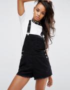 Asos Cord Overall Shorts In Washed Black With Raw Hem - Black