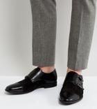 Asos Wide Fit Monk Shoes In Faux Black Leather - Black