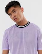 Asos Design Relaxed Longline T-shirt In Mesh With Tipping In Lilac - Purple