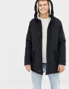 Brave Soul Fleece Lined Hooded Parka Jacket-black