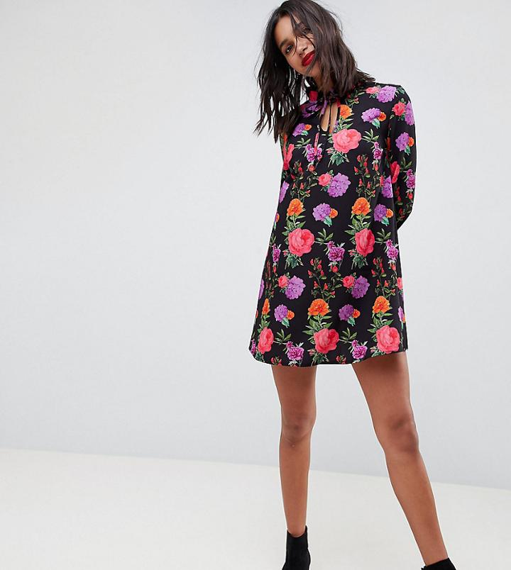 Reclaimed Vintage Inspired High Neck Dress In Floral-multi