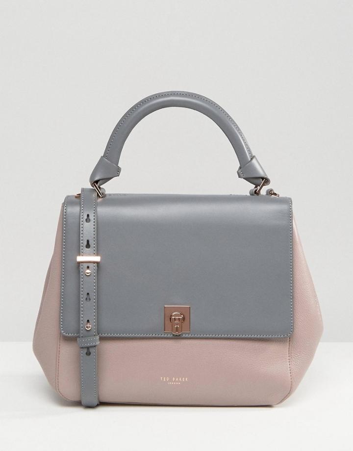 Ted Baker Leather Winged Tote Bag In Colour Block - Gray