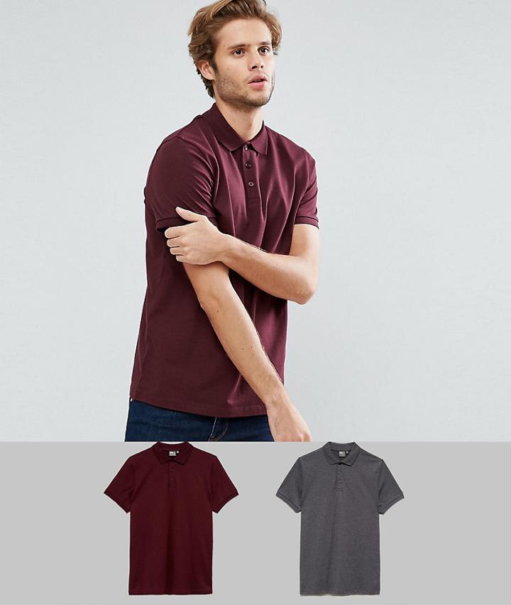 Asos Short Sleeve Polo In Jersey 2 Pack Save - Multi