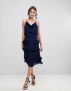 True Decadence Premium Pleated Ruffle Skater Dress-navy