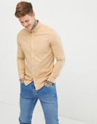 Asos Design Regular Fit Flannel Shirt In Camel - Brown