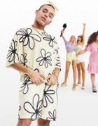 Asos Design Set Oversized Jersey Shorts With All Over Flower Print-multi