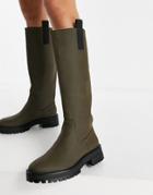 Pull & Bear Contrast Sole High Leg Boot In Khaki-black