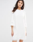 Stevie May Bell Sleeve Shift Dress With Trim - White