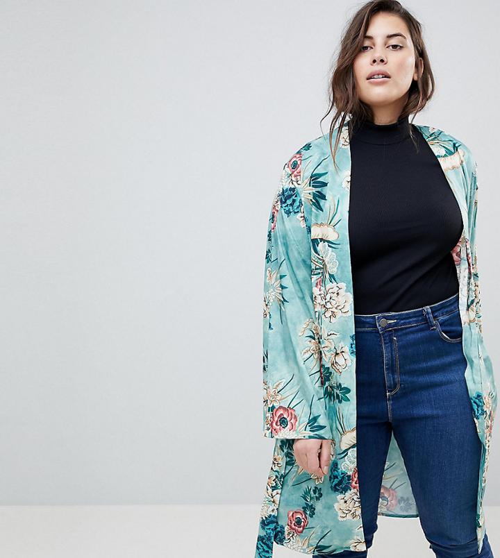 Boohoo Plus Eastern Floral Kimono - Multi