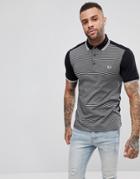 Fred Perry Slim Fit Jacquard Panel Pique Polo Shirt In Black - Black
