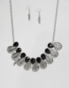 Ruby Rocks Feather Detail Necklace And Earring Set - Gold