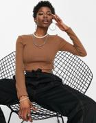 Noisy May Ribbed Crop Top In Mocha-brown