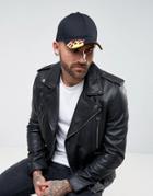 Asos Baseball Cap In Black With Flame Embroidery To Peak - Black