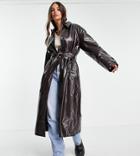 Asos Design Tall Crinkle Faux Leather Trench Coat In Oxblood-red