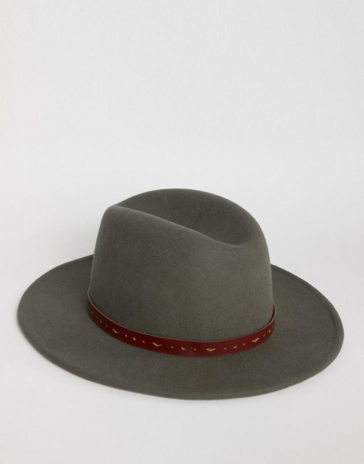 Asos Fedora In Charcoal With Belt Trim - Gray