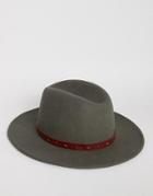 Asos Fedora In Charcoal With Belt Trim - Gray