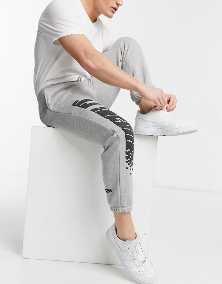 Pull & Bear Sweatpants With Placement Print In Gray Heather-grey