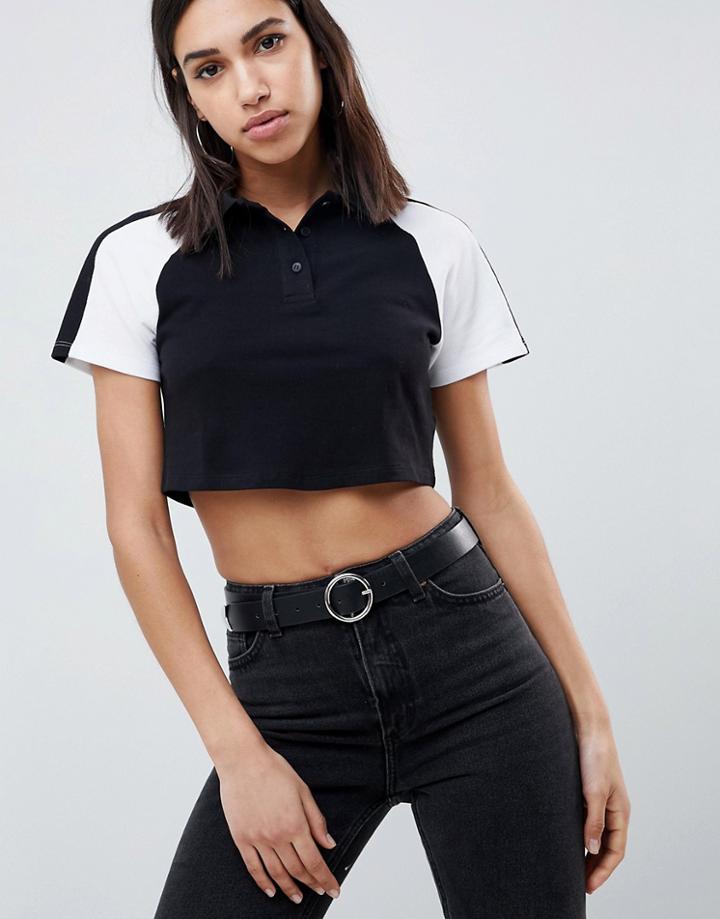 Asos Design Polo Crop T-shirt In Color Block - Black