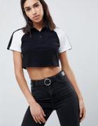 Asos Design Polo Crop T-shirt In Color Block - Black