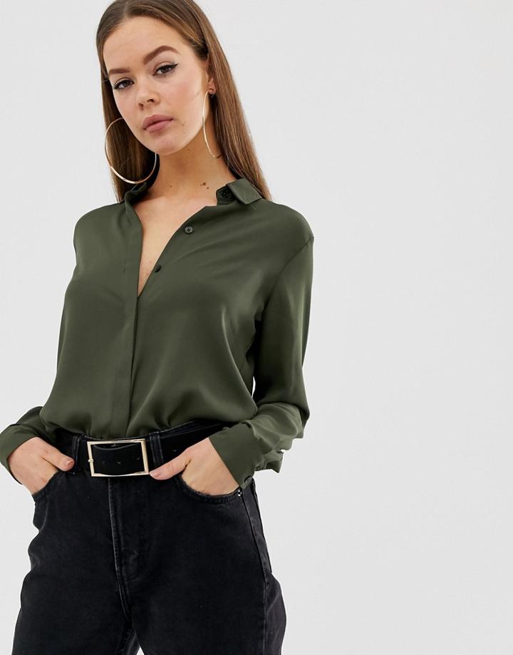 Asos Design Soft Long Sleeve Shirt - Green