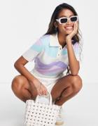 Only Knitted Polo Top In 70s Wavy Pastel-multi