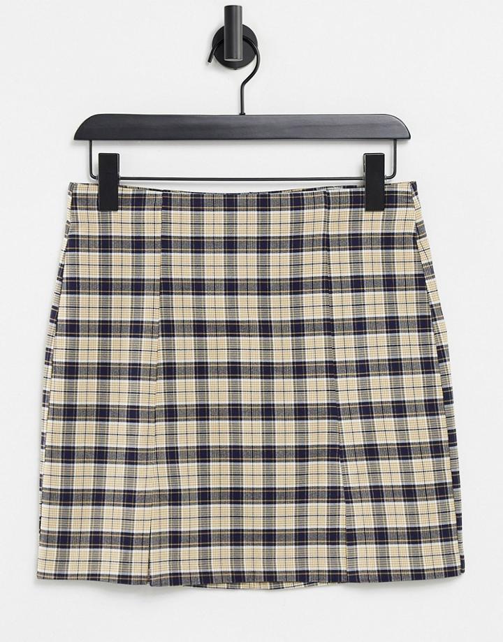 Stradivarius Split Detail Mini Skirt In Brown Check-multi