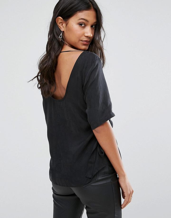 Vila Scoop Neck T-shirt - Black