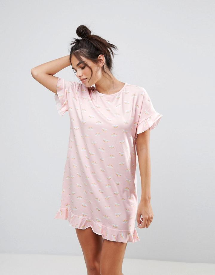 Vero Moda Rainbow Print Night Dress - Pink