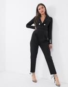 River Island High Waisted Jumpsuit With Contrast Stitching In Black