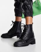River Island Lace-up Classic Leather Military Boots In Black