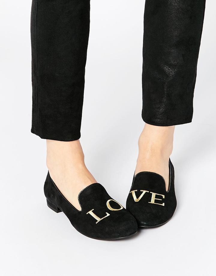 Park Lane Love Suede Slipper Shoes - Black