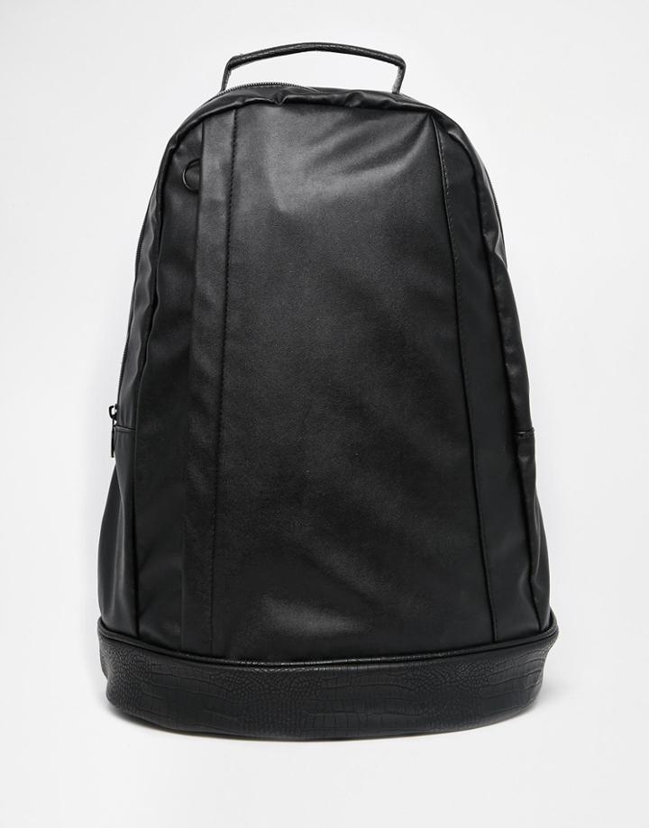 Asos Backpack In Black With Snakeskin Effect Trims - Black
