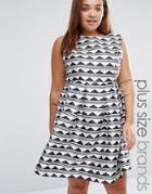 Praslin Plus Skater Dress In Geo Print - Black