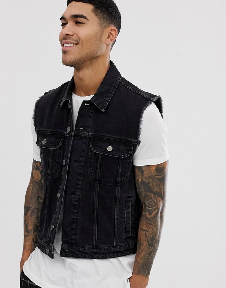 Asos Design Sleeveless Denim Jacket In Black