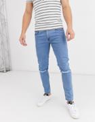 Soul Star Skinny Fit Deo Jeans In Light Blue With Rips