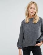 Stradivarius Pearl Detail Knitted Sweater - Gray