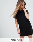 Asos Petite T-shirt Dress With Lace Raglan Sleeve - Black