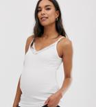 Asos Design Maternity Nursing Cami With Lace Trim In Rib-white