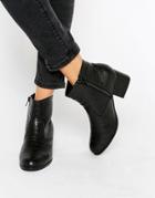 London Rebel Croc Print Mid Heeled Ankle Boots - Black Croc Pu