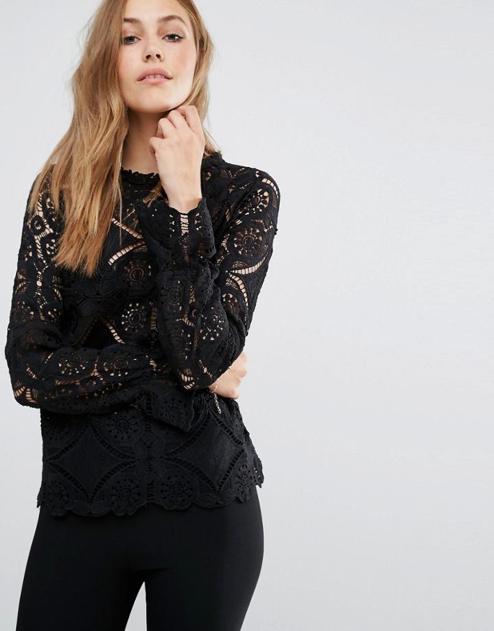 Vila Lace Bell Sleeve Top - Black
