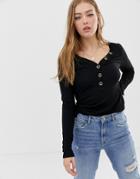 Only Button Detail Long Sleeve Rib Top - Multi