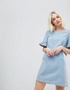 Chorus Frill Sleeve Denim Mini Dress - Blue