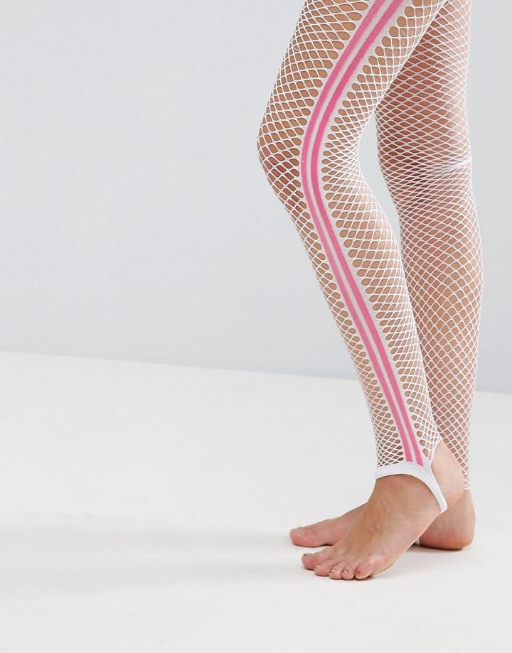 Asos Side Stripe Fishnet Stirrup Tights - White