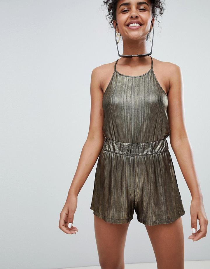 Monki Metallic Shorts Two-piece - Gold
